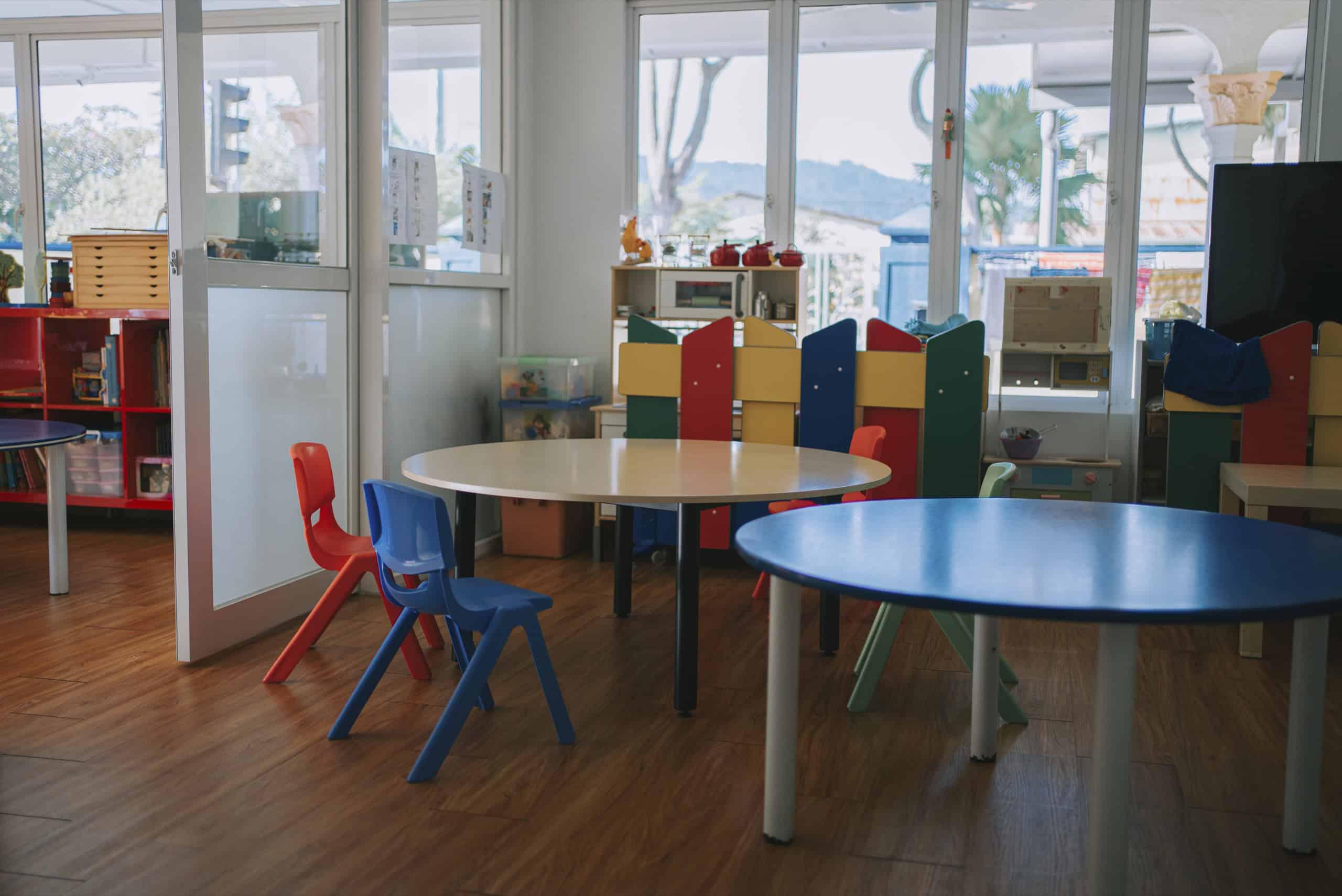 A colorful classroom with modern learning tools, highlighting space for early childhood education.